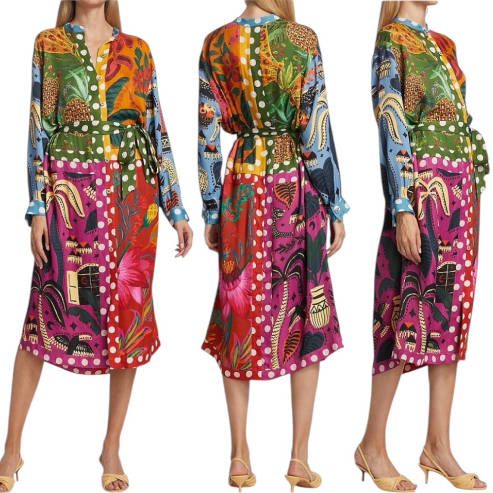 NEW FARM RIO Earth Rainbow Shirtdress Size M